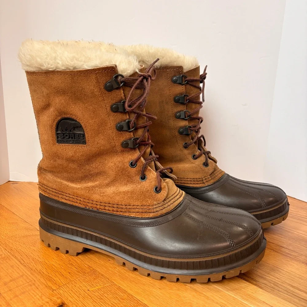 Sorel Kaufman Caribou Mens 9 Brown Suede Rubber Winter Snow Duck Boots USA Made